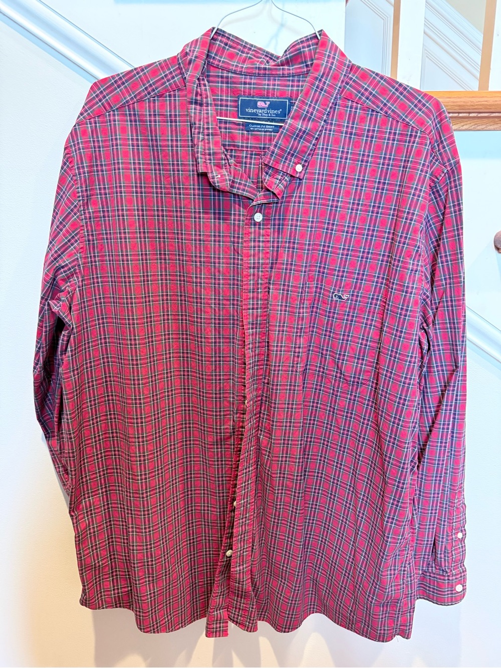 Vineyard Vines Red and Navy Plaid Button-Down Shirt